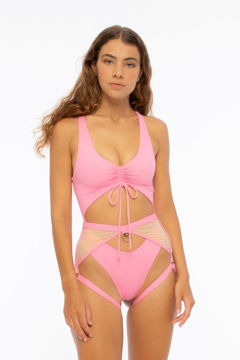 Nona Perkasa Hotline Garter Belt - Rose Pink/Sand