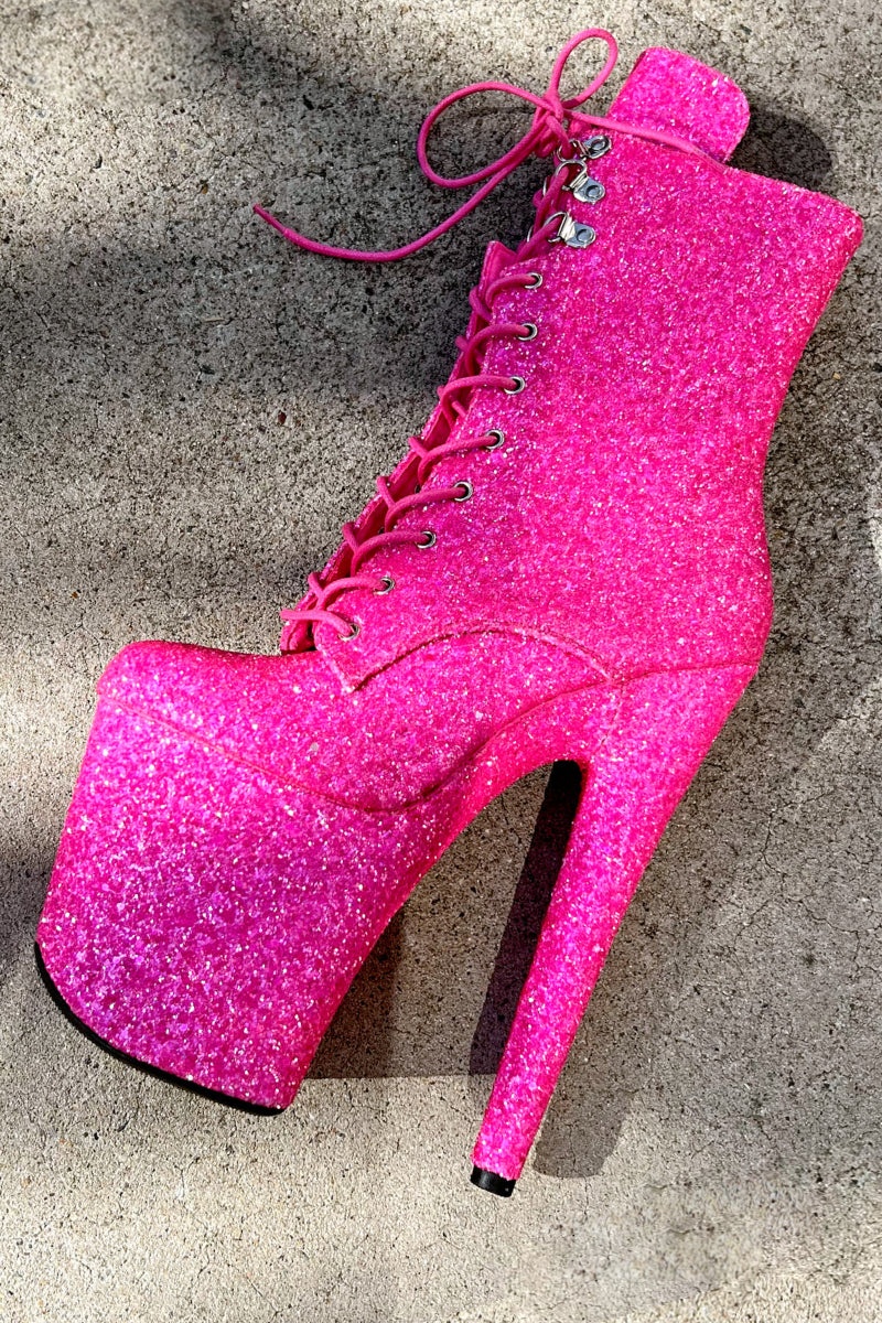 Hella Heels Glitterati XTRA 8inch Boots - Kitty Pink