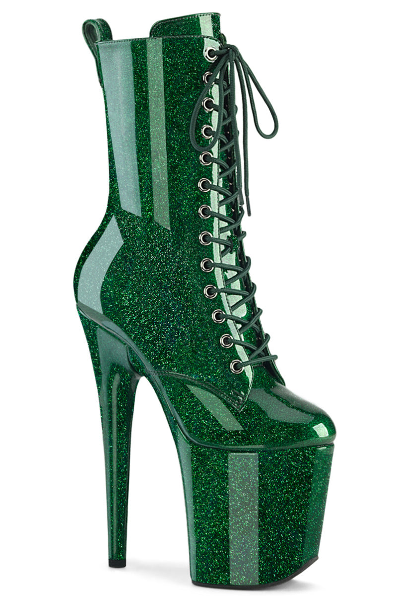 Pleaser USA Flamingo-1040GP 8inch Pleaser Boots - Emerald Green Glitter