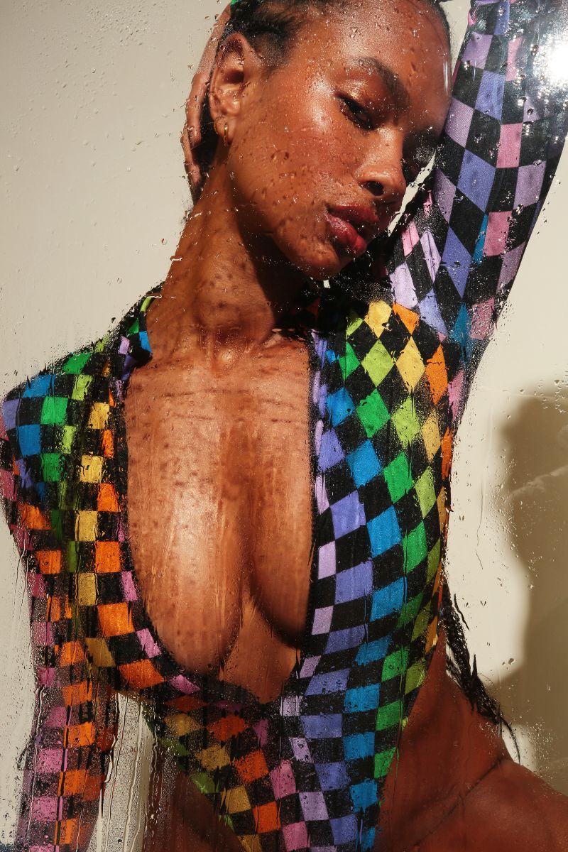 Rolling Lara Bodysuit - Black/Rainbow Grid