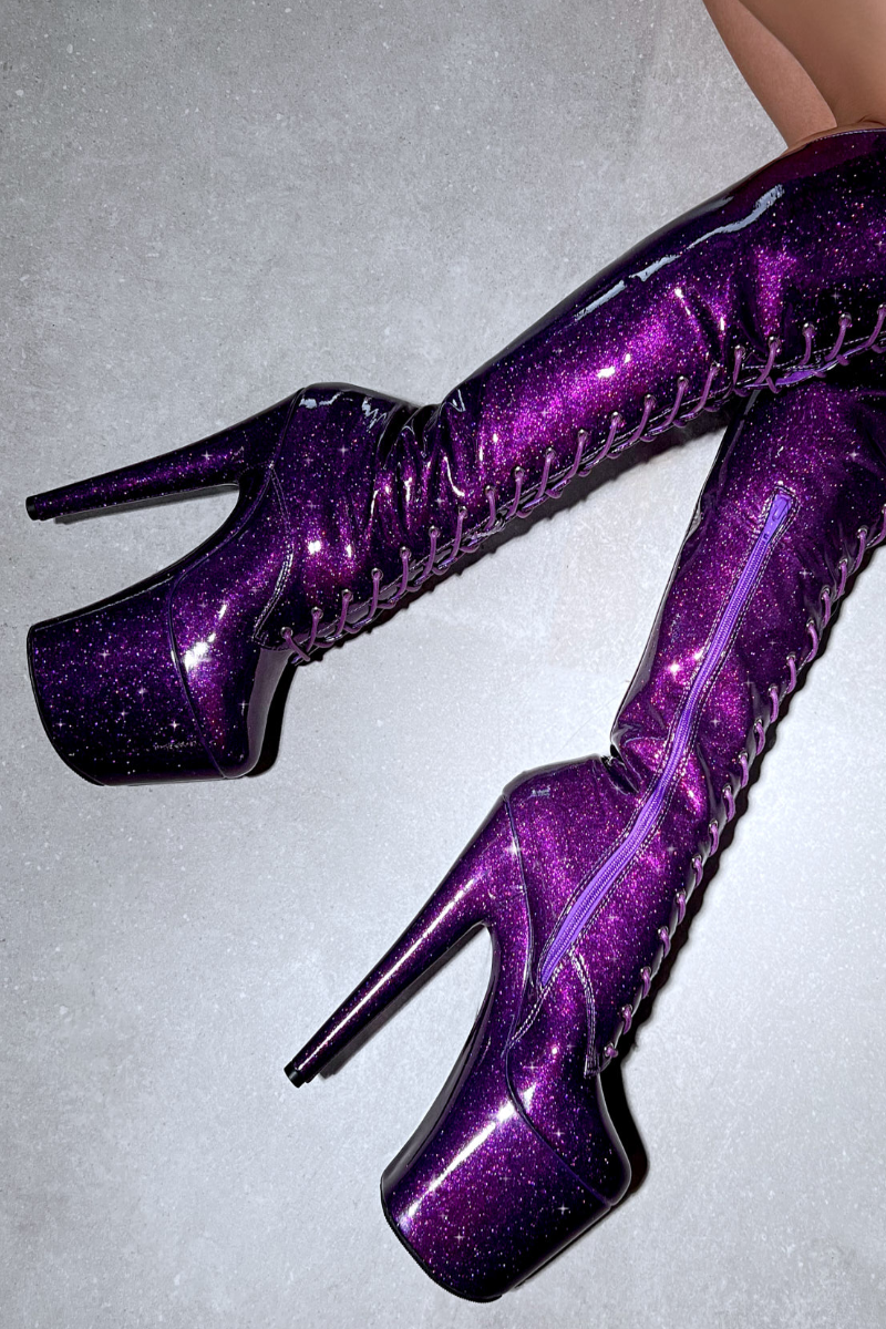 Purple latex boots best sale