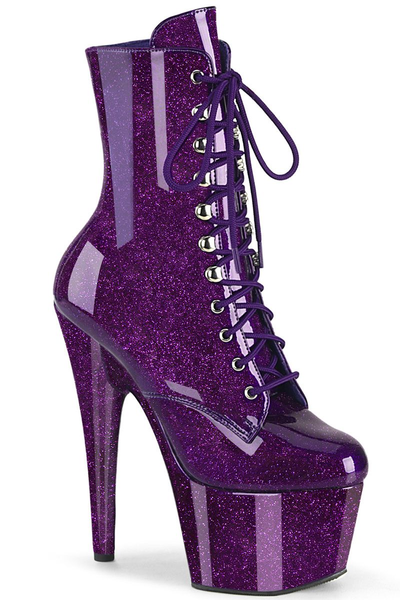 Pleaser USA Adore 1020GP 7inch Pleaser Boots Purple Glitter Pole Junkie