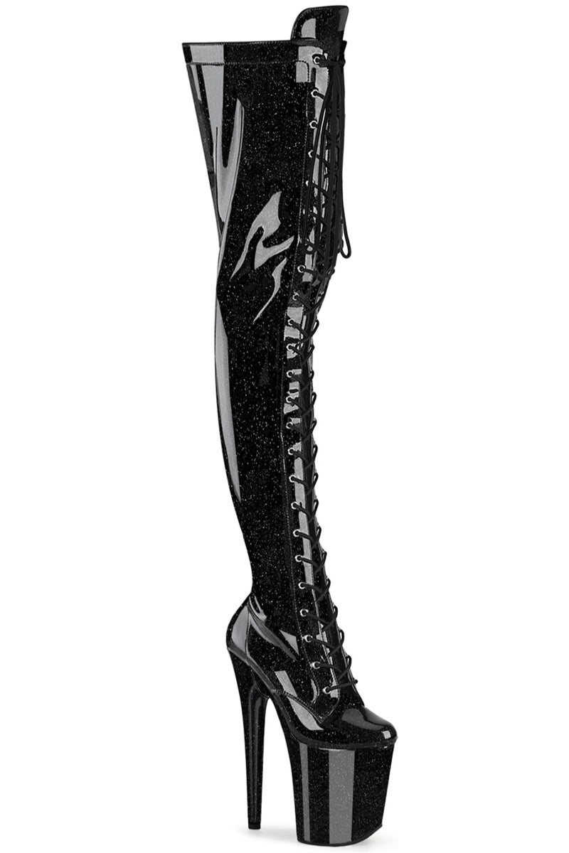 Pleaser USA Flamingo-3020GP 8inch Pleaser Boots - Black Glitter