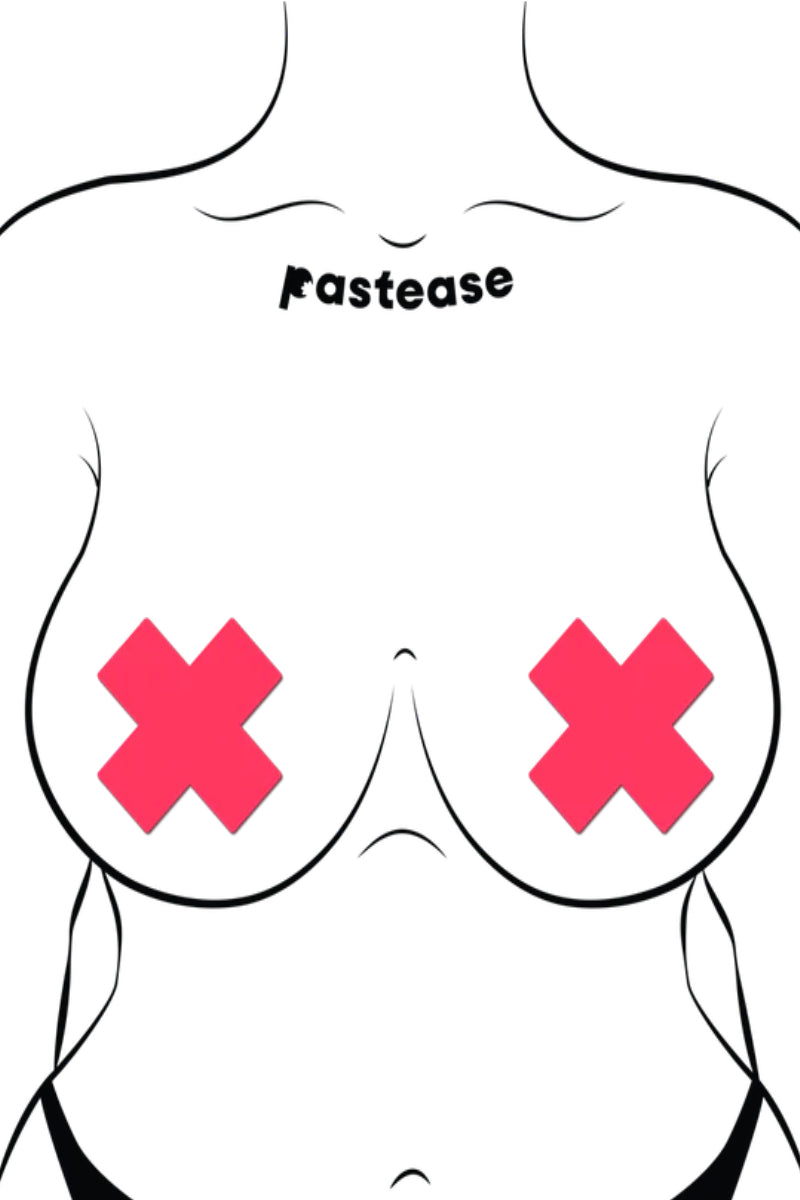 Pastease Glow in the Dark Cross Nipple Pasties - Neon Pink