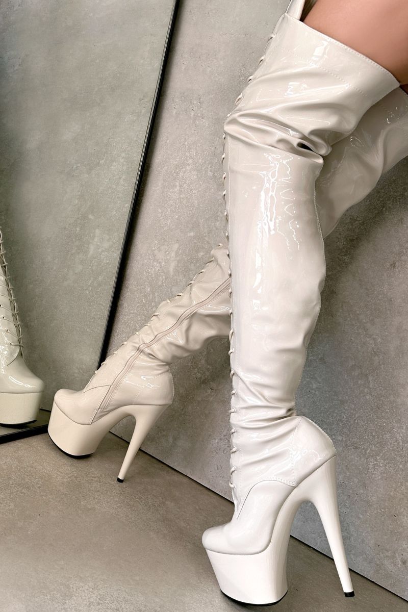 White thigh high platform on sale boots