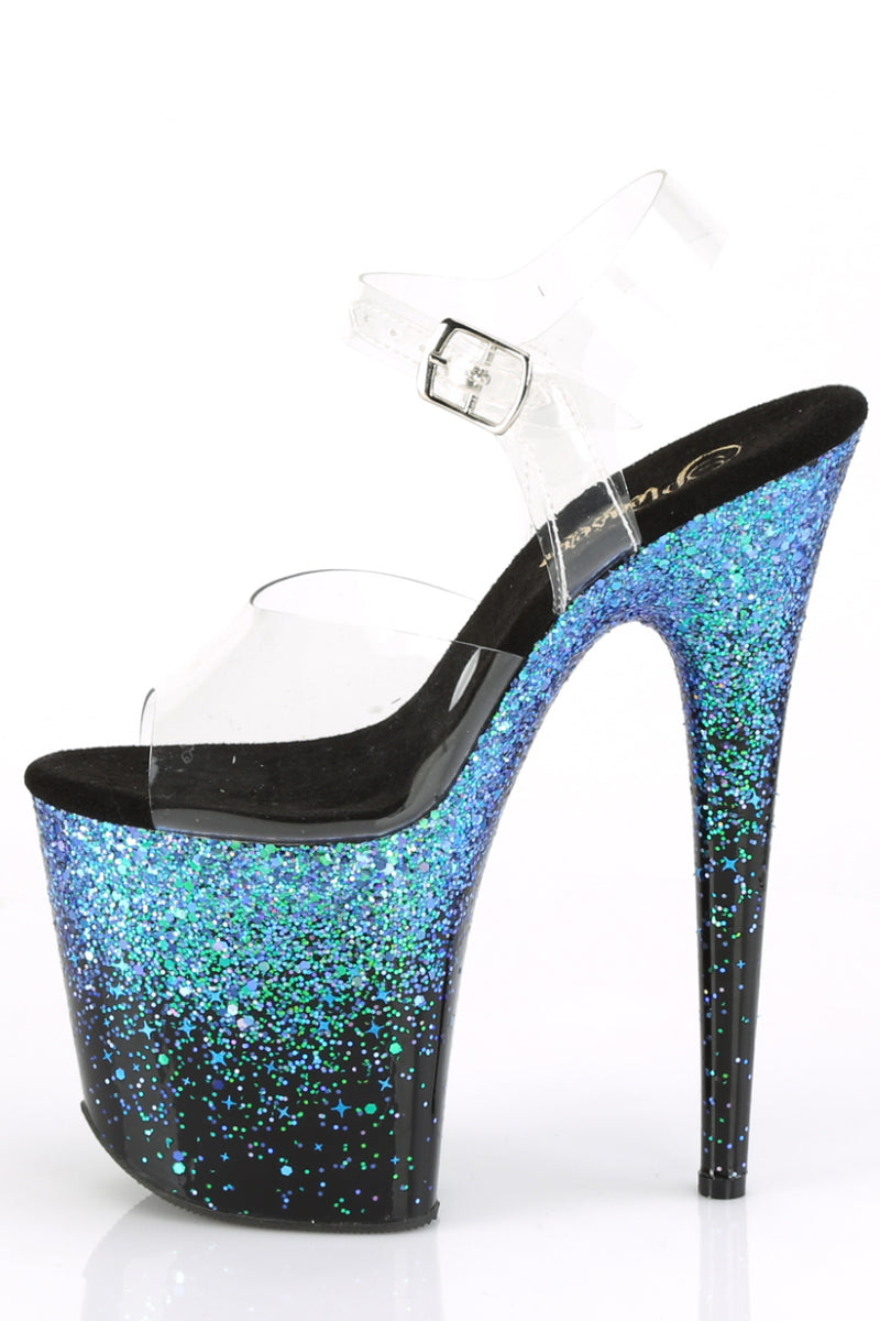 Pleaser USA Flamingo-808SS 8inch Pleasers - Black/Blue Glitter