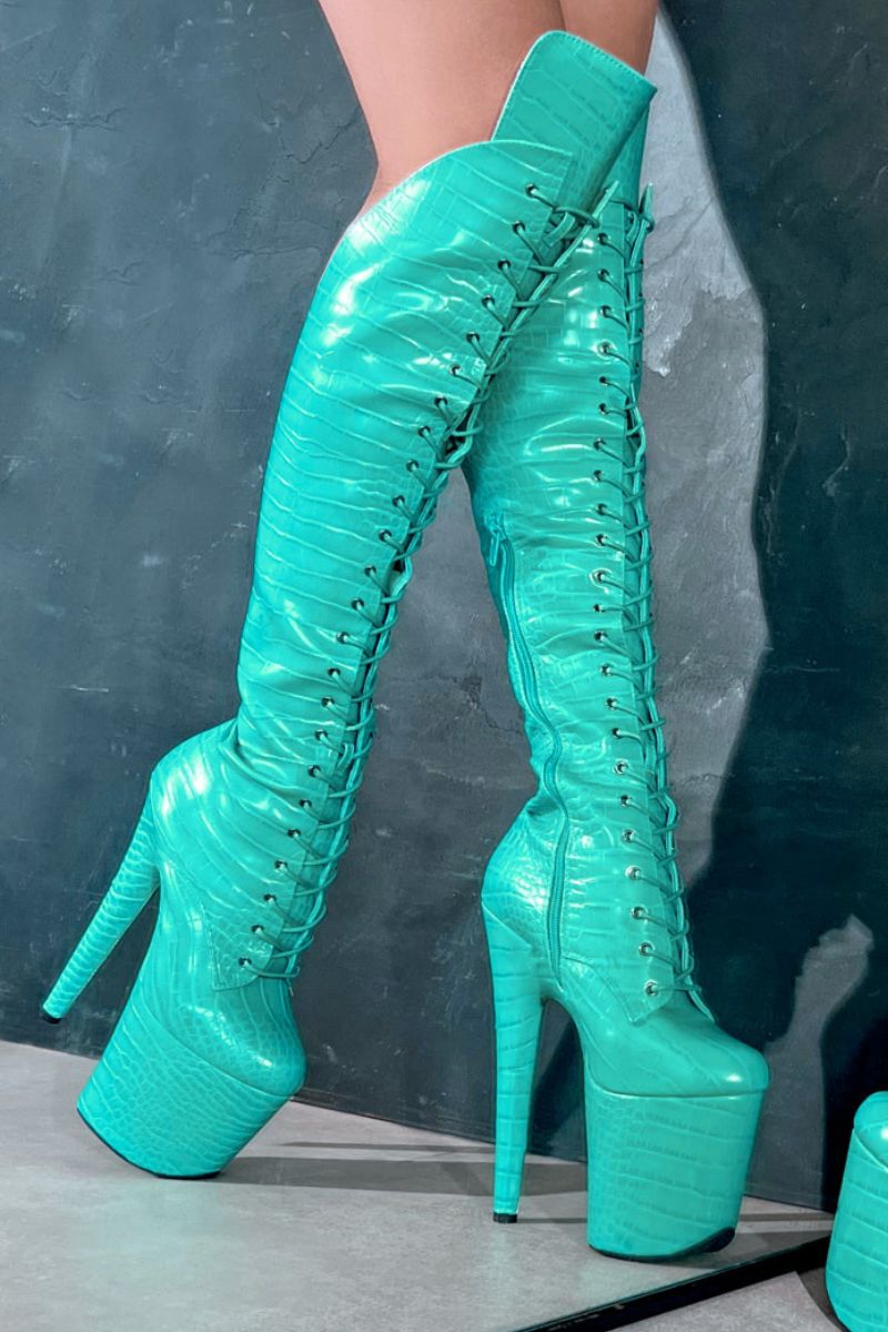 Blue over the knee boot clearance