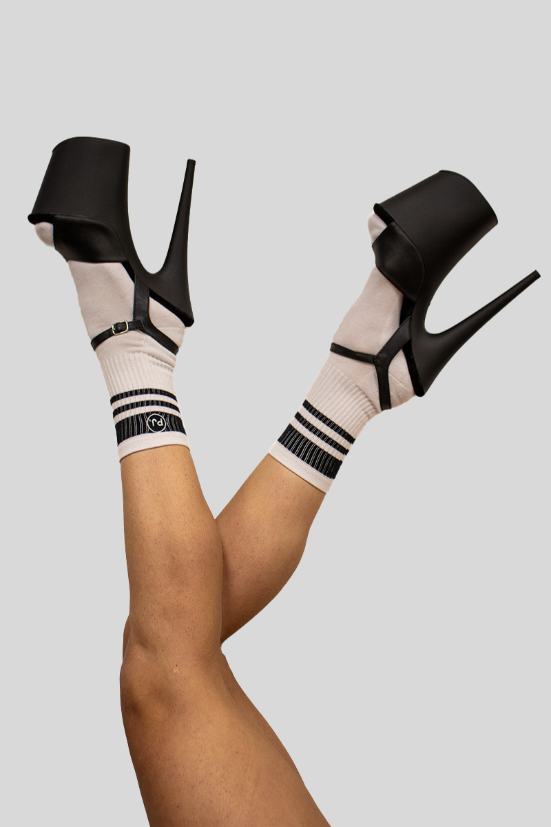 Pole Junkie Banded Socks - White / Black Stripes