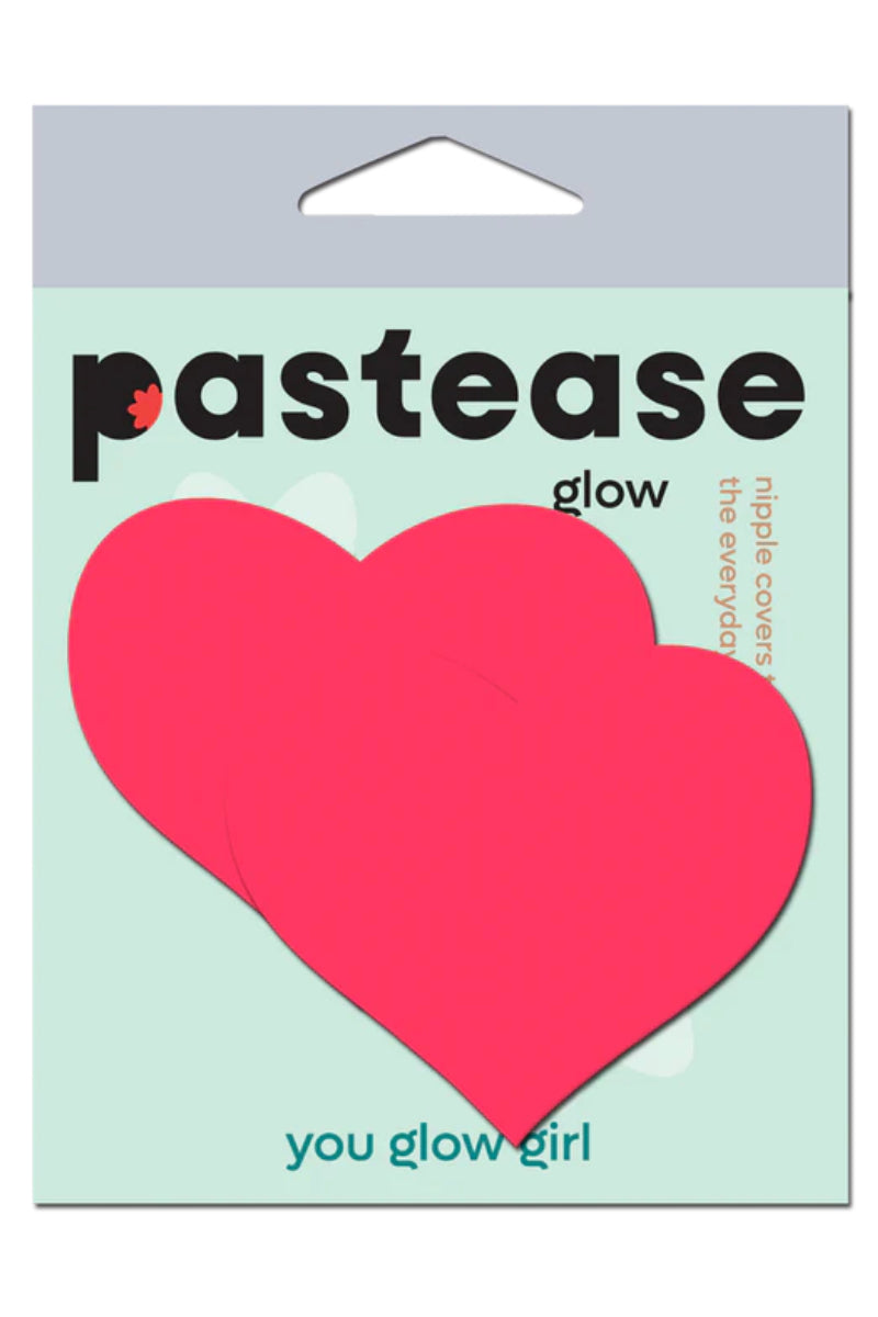 Pastease Glow in the Dark Heart Nipple Pasties - Neon Pink