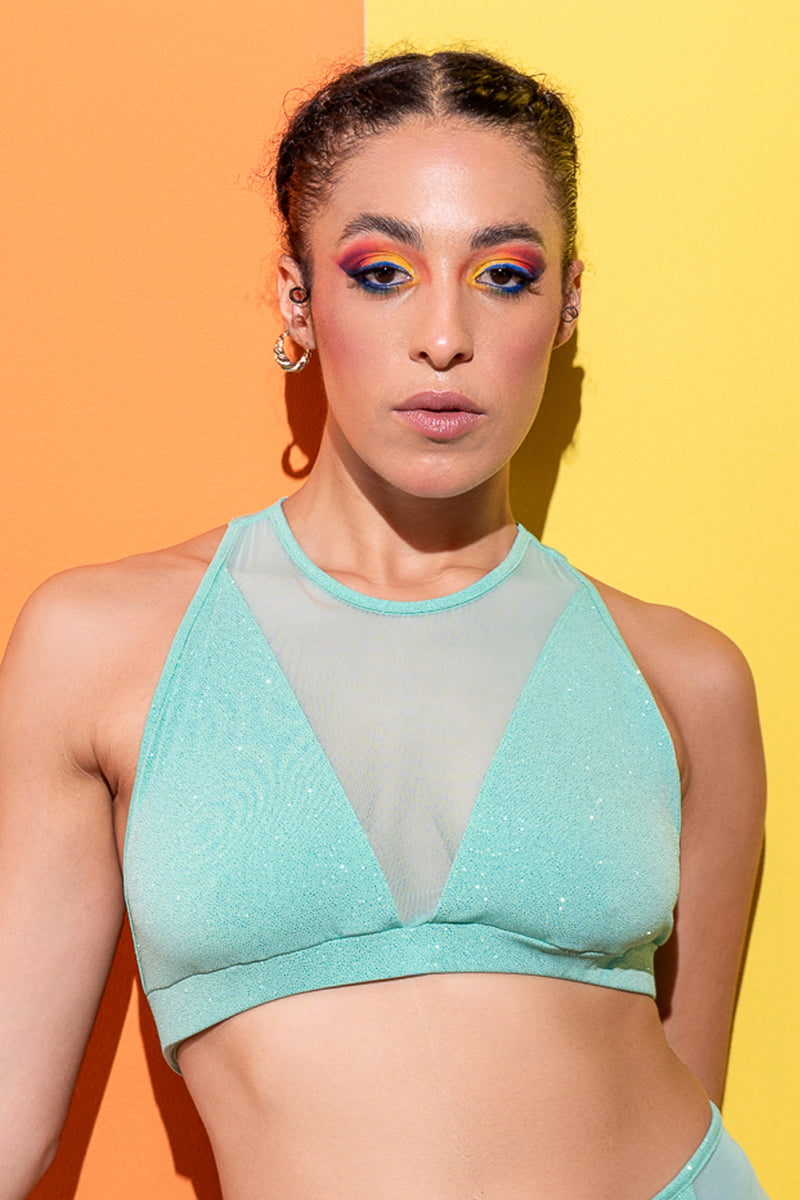 RAD Mirage Triangle Glitter Top - Aqua