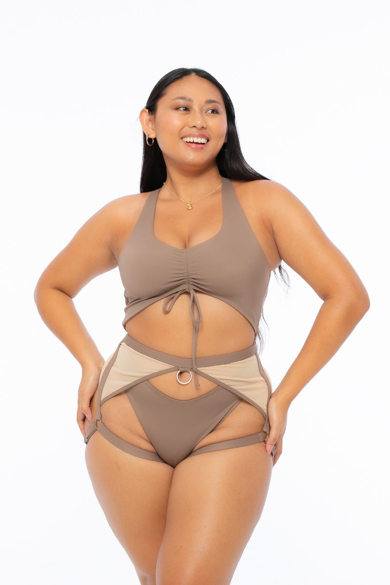 Nona Perkasa Hotline Garter Belt - Mocha/Sand