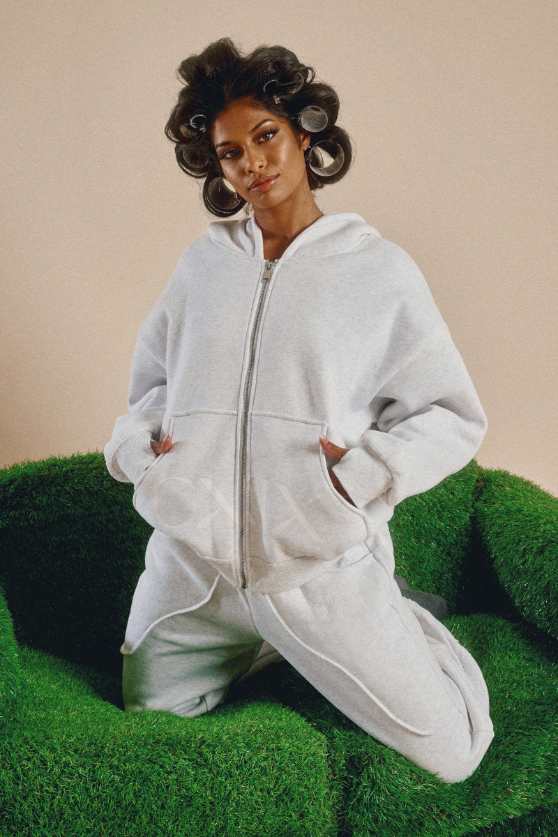 CXIX Creatures in the Club: Honey Bunz Zip Hoodie - Mist Grey/White