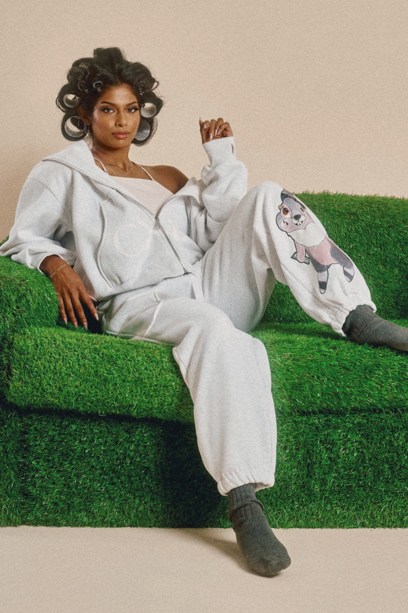 CXIX Creatures In The Club: Blessed Bunz Sweatpants - Mist Grey/White
