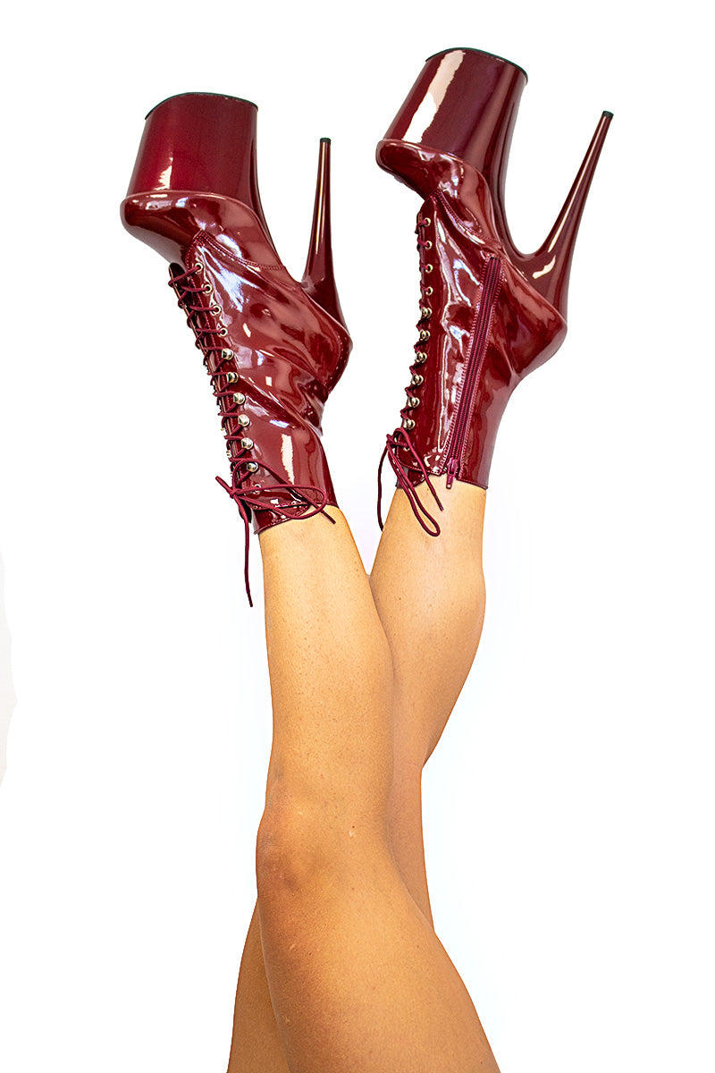 Pleaser USA Flamingo-1020 8inch Pleaser Boots - Patent Burgundy