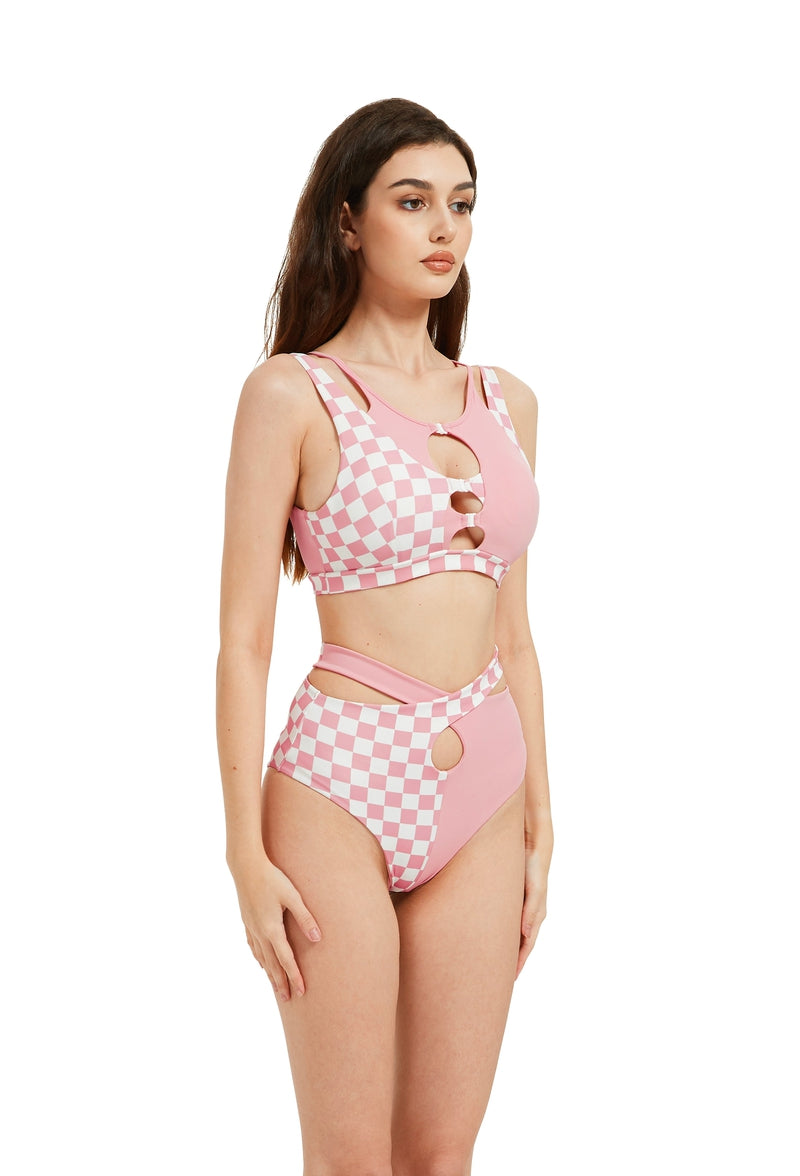 Hamade Activewear Hollow Front Top - Checkered Light Pink · Pole