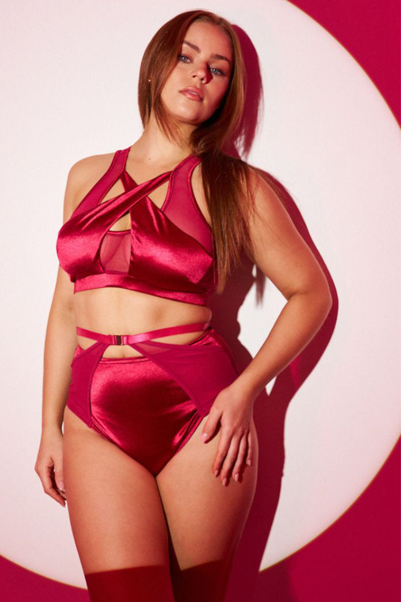 Lunalae Loretta Mesh Cut Out High Waisted Bottoms - Satin Magenta