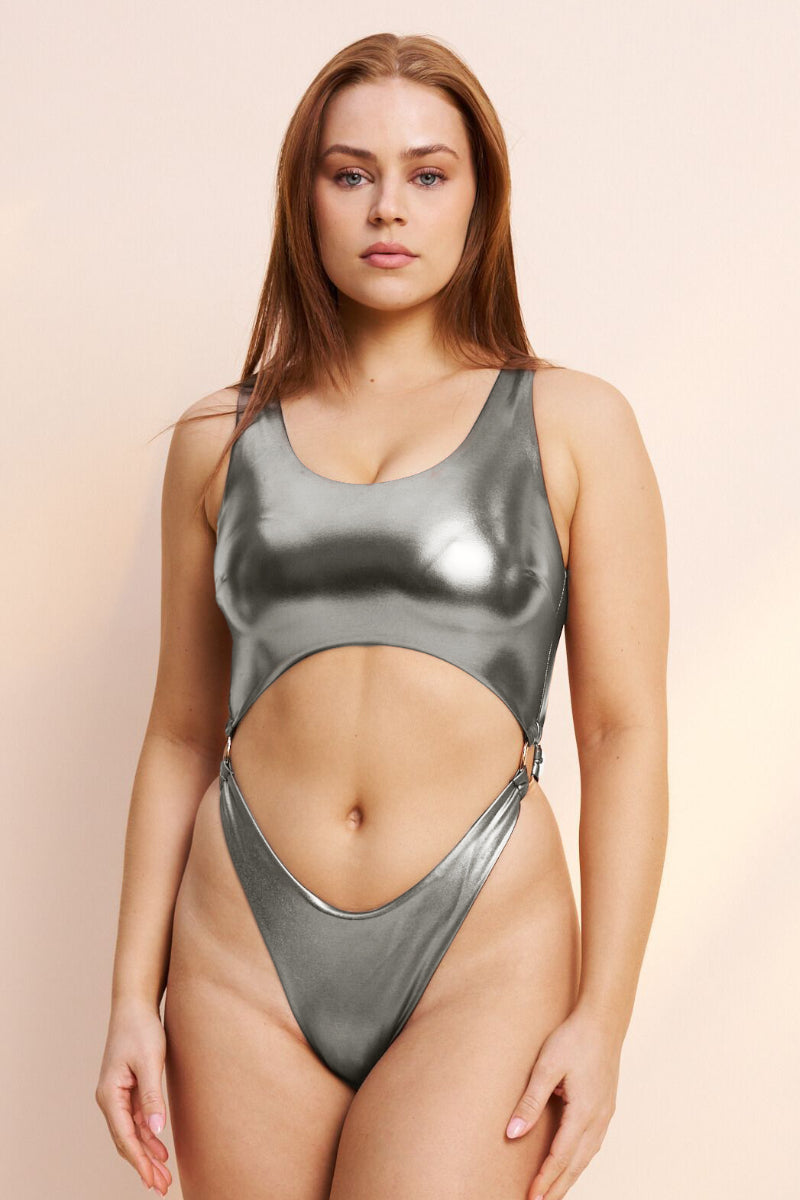 Lunalae Kenzie High Cut Bodysuit - Silver