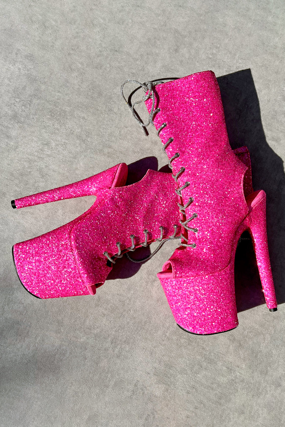 Hella Heels The Glitterati XTRA OHOT 8inch Boots - Kitty Pink