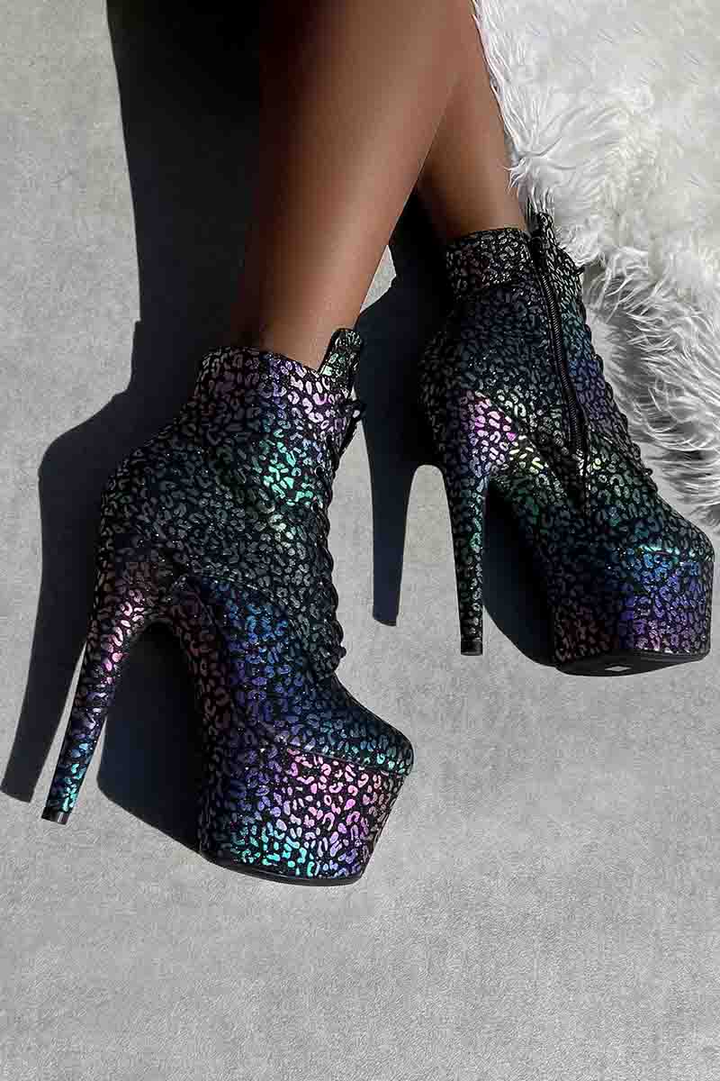 Hella Heels 7inch Low Ankle Boots - Moonlight Leopard