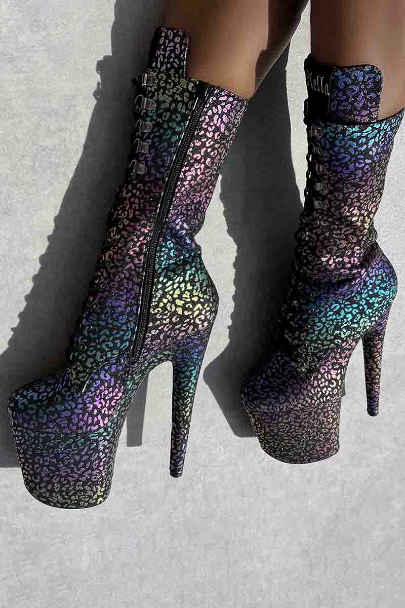 Hella Heels 8inch High Ankle Boots - Moonlight Leopard