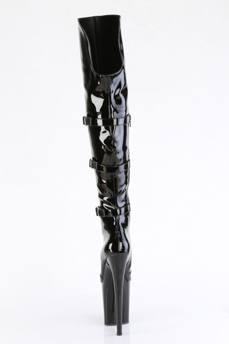 Pleaser USA Flamingo 3018 8inch Over the Knee Pleaser Boots Patent Black Pole Junkie