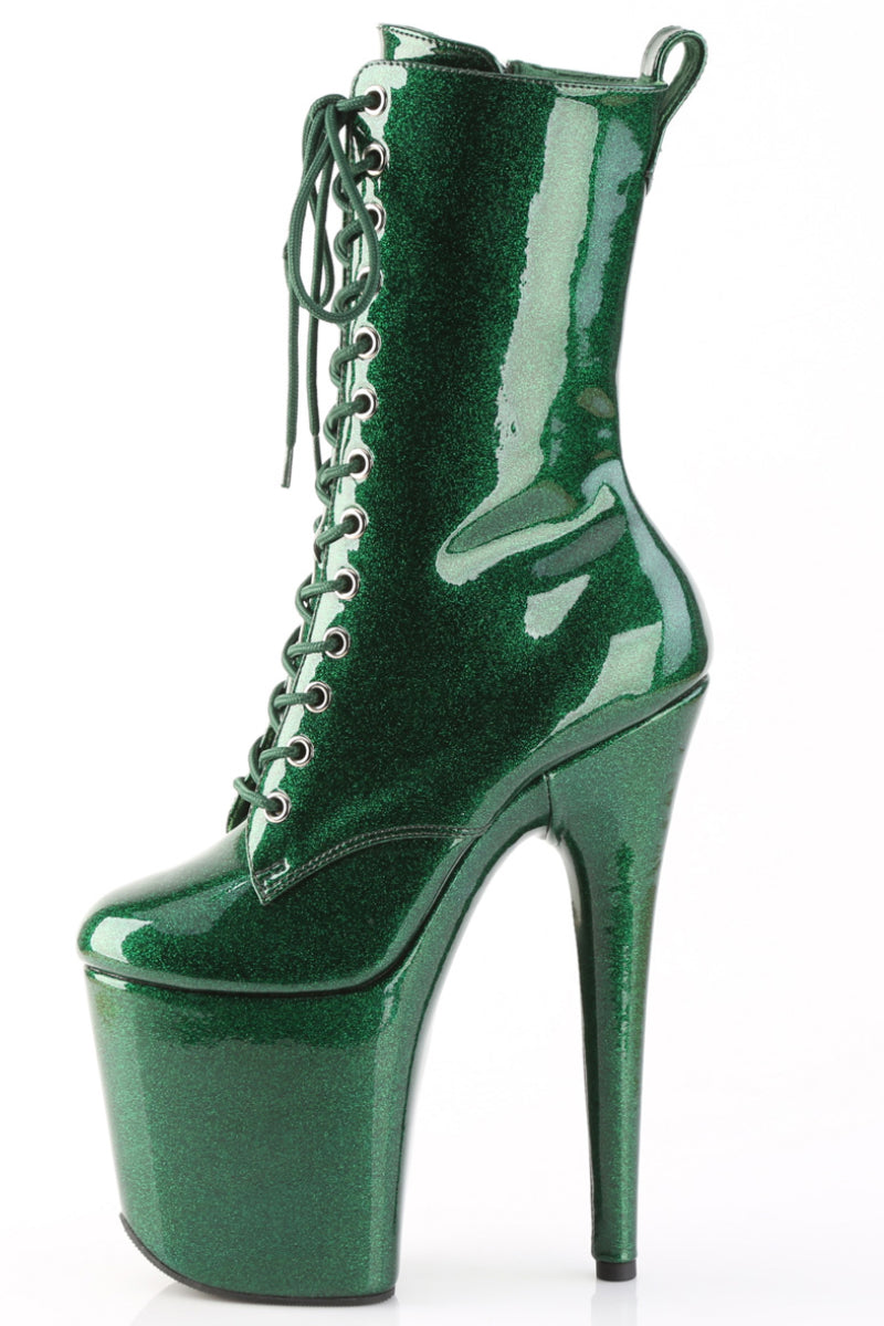 Pleaser USA Flamingo-1040GP 8inch Pleaser Boots - Emerald Green Glitter