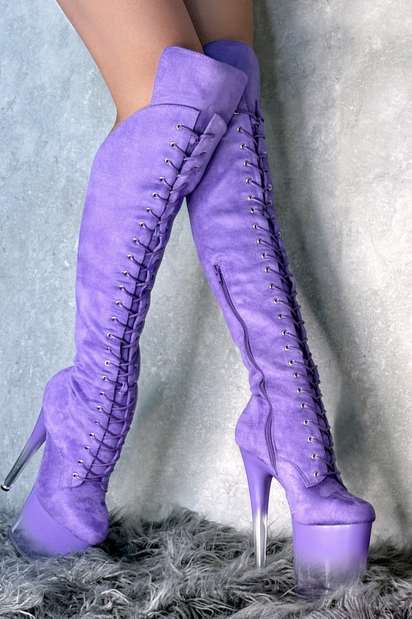 Hella Heels Ombre Over The Knee 8inch Boots - Purple