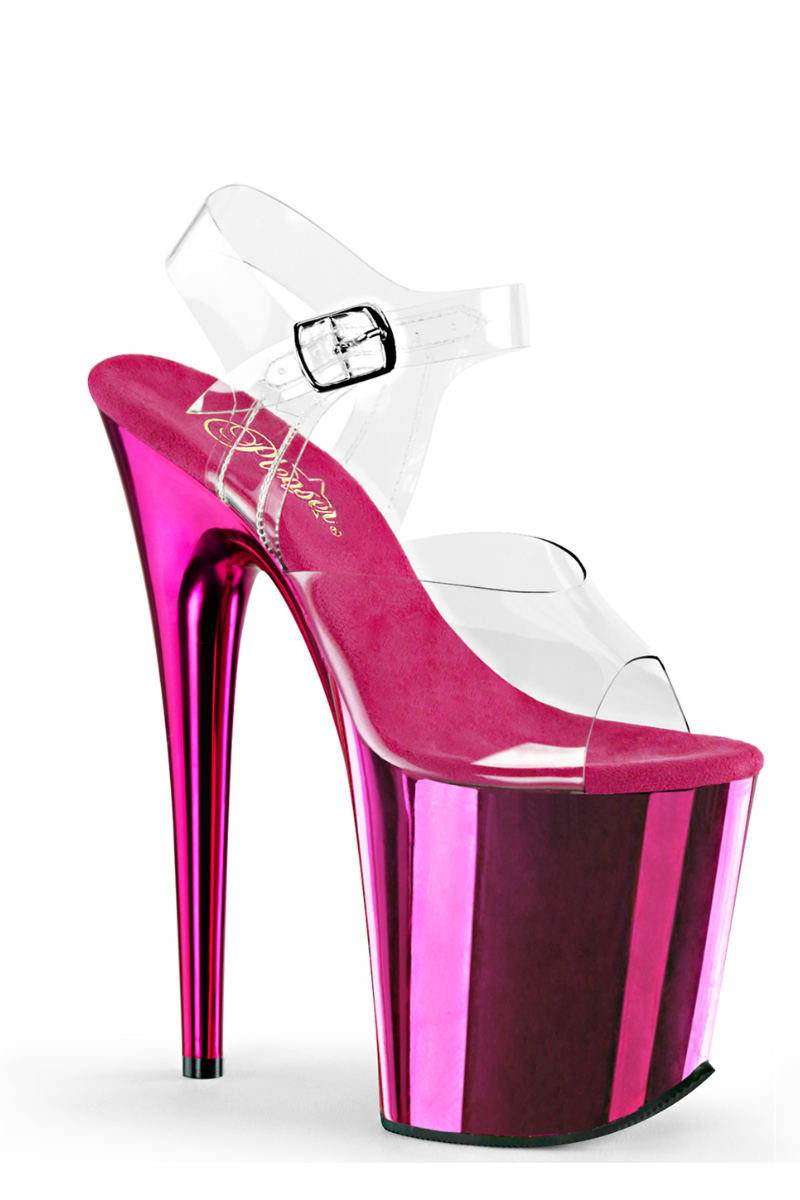 Pleaser USA Flamingo-808 Chrome 8inch Pleasers - Hot Pink · Pole Junkie