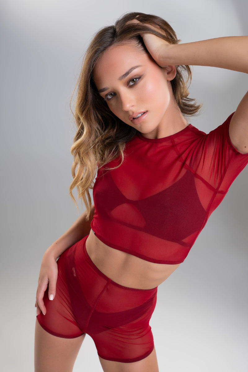 Paradise Chick Medusa Crop Top - Cherry Mesh