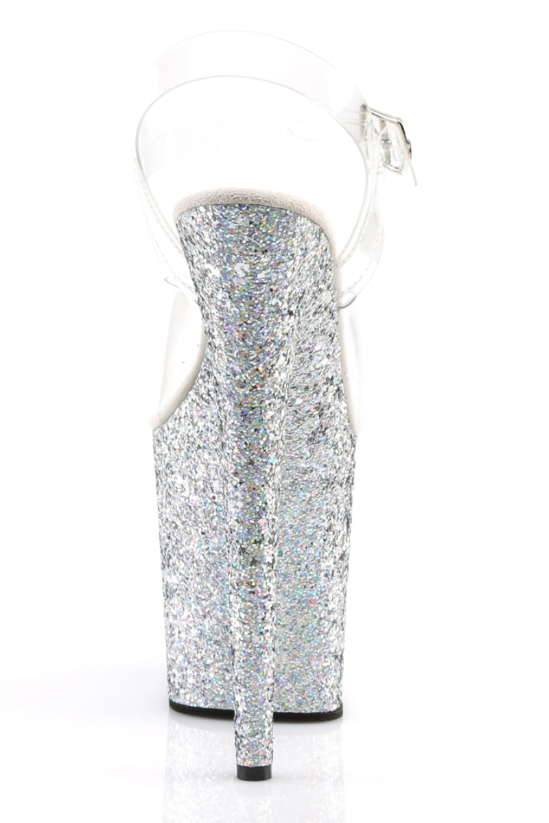 Pleaser USA Flamingo-808LG Holographic Glitter 8inch Pleasers - Silver