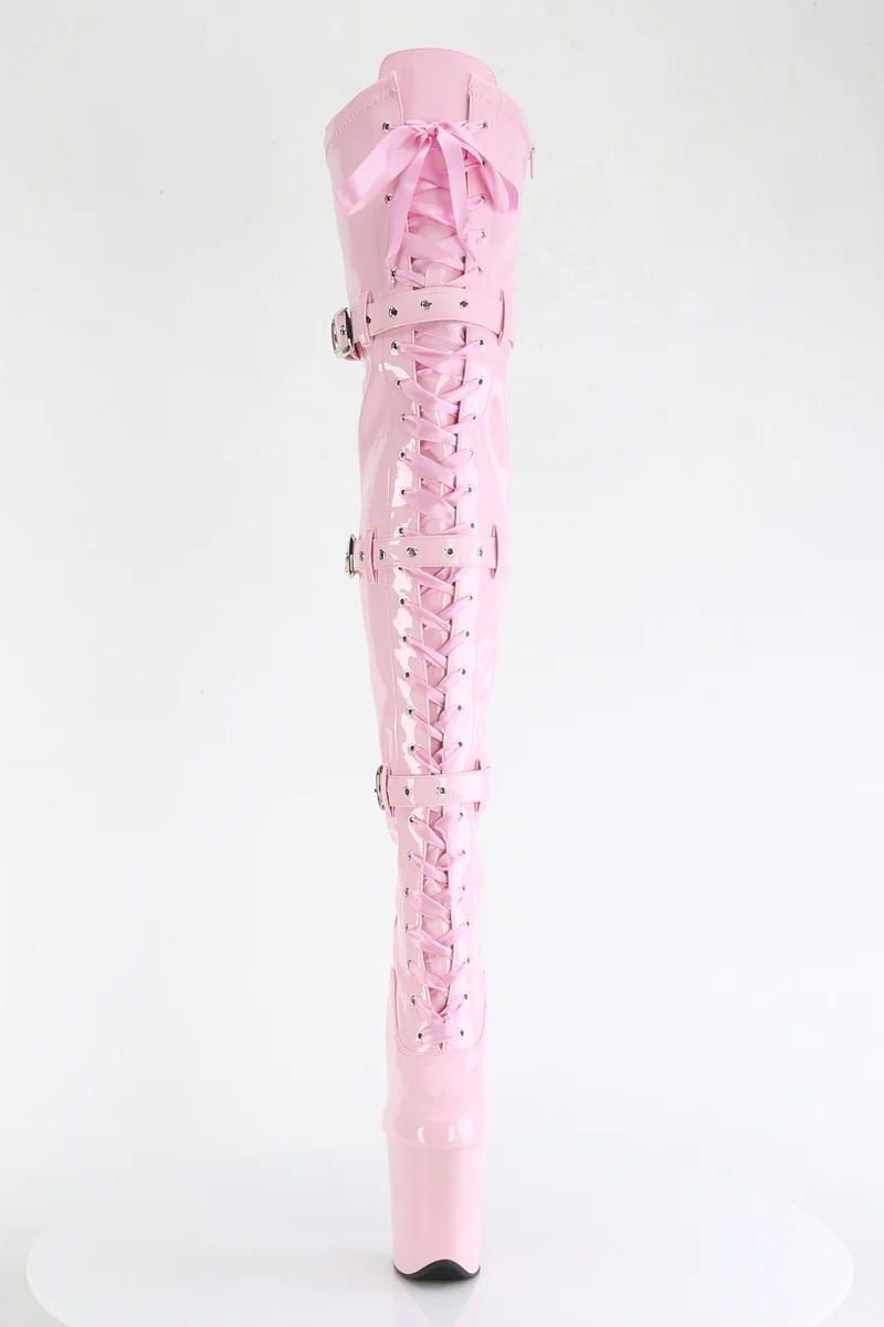 Pleaser USA Flamingo-3028 8inch Thigh High Pleaser Boots - Patent Baby Pink  · Pole Junkie