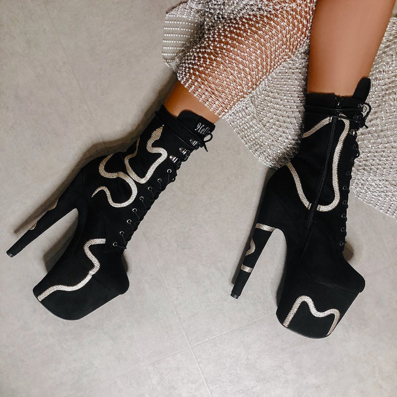 Hella Heels Snake In My Boot 8inch Boots Black Pole Junkie
