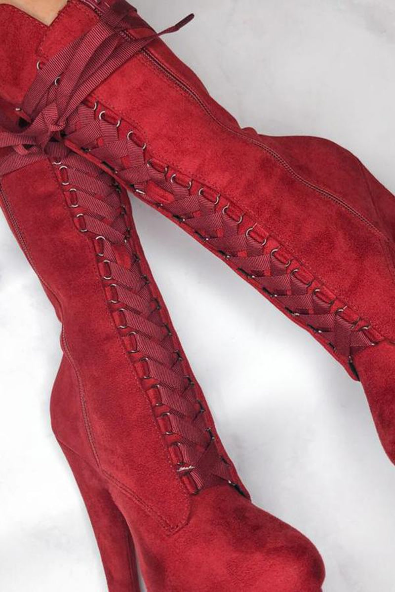 Dark red sales boots knee high