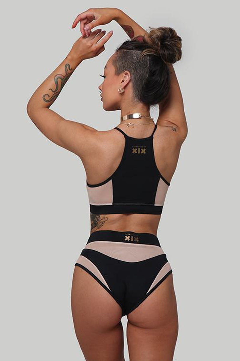 CXIX I S I S High Waisted Bottoms - Black with Sand Mesh-Creatures of XIX-Pole Junkie