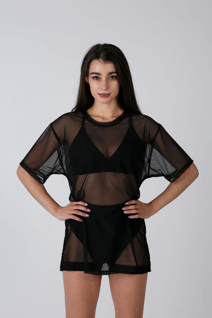 Black Oversized Mesh Top / Crop T-Shirt – ACTIVE - Queen Wear