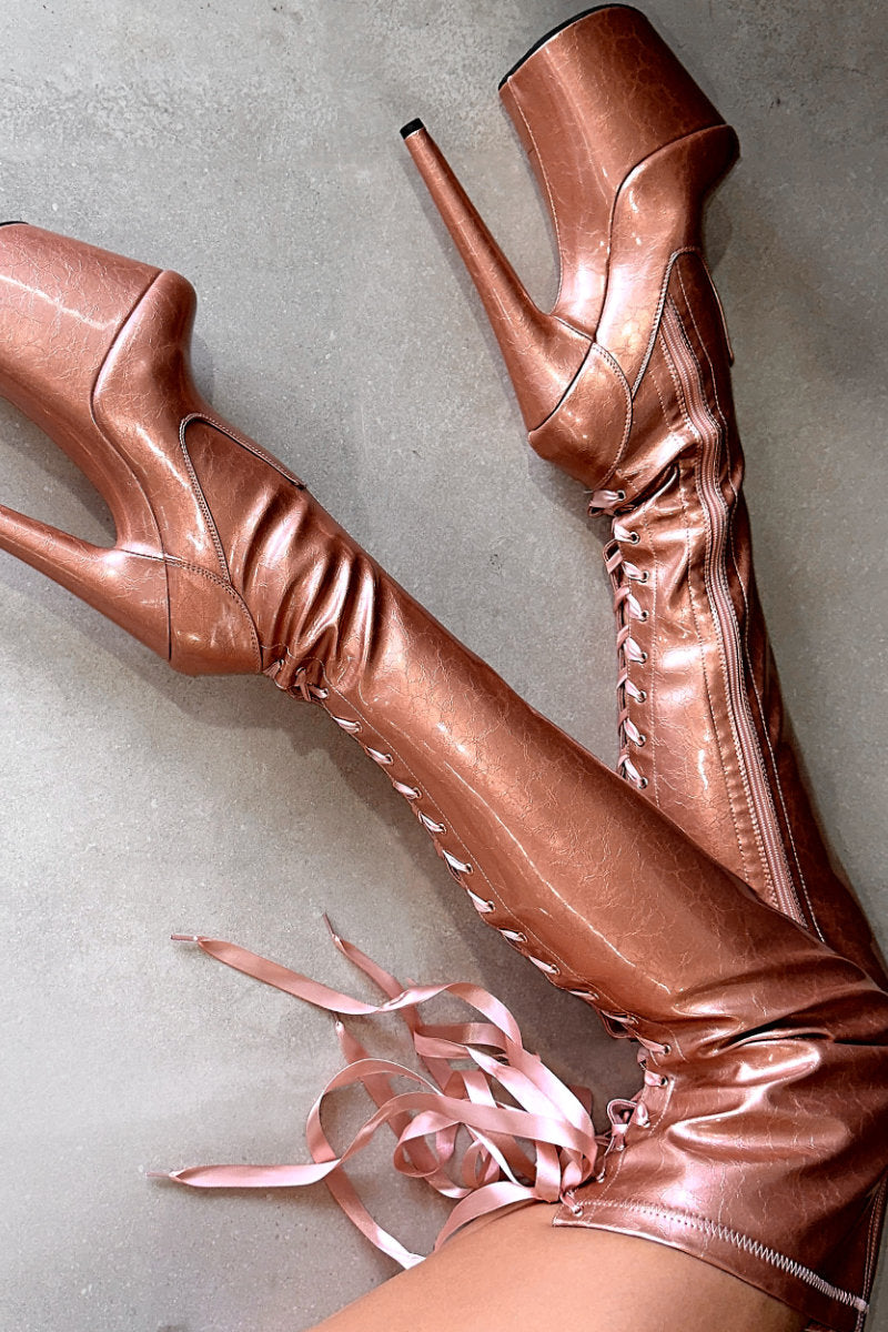 Rose gold store thigh high boots