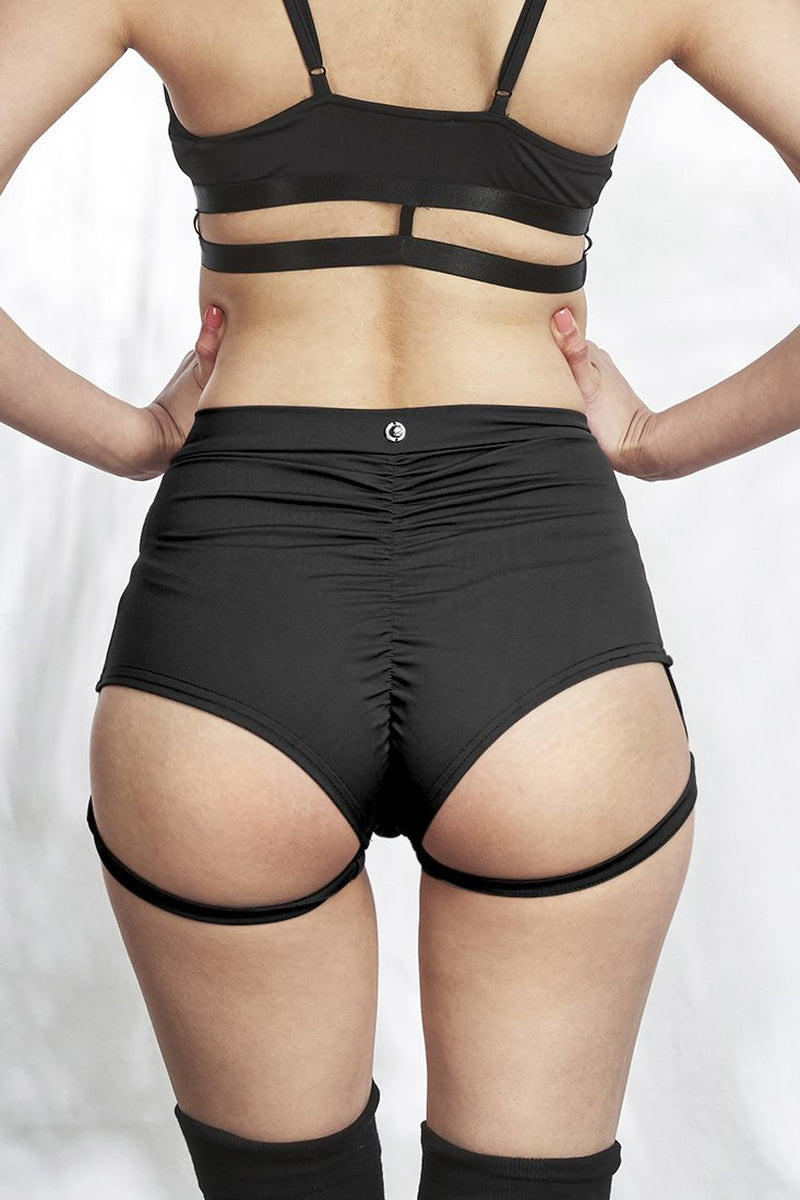 Lunalae - Lure You High Waisted Garter Shorts - Black – Pole Werk