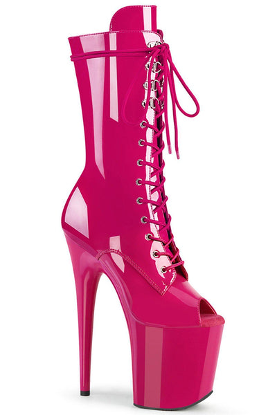 Pleaser USA Flamingo 1051 8inch Peep Toe Pleaser Boots Patent Hot Pink Pole Junkie