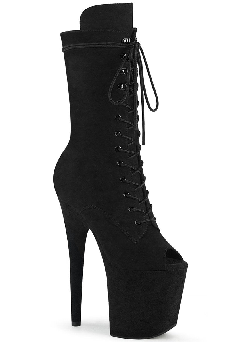 Pleaser USA Flamingo 1051FS Faux Suede 8inch Peep Toe Pleaser Boots Black Pole Junkie