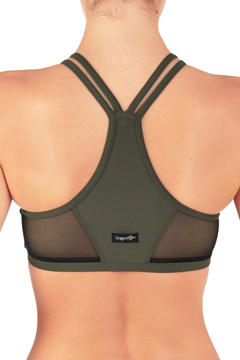 Dragonfly Victoria Sports Bra Khaki Mesh Pole Junkie